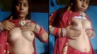 Newly wed village wife showing her cute boobs